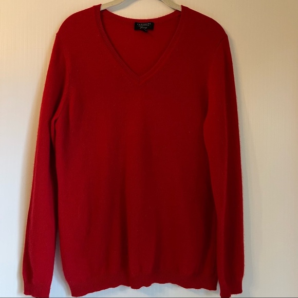 Luxury 100% Cashmere Sweater Women’s L Red V-Neck Pullover Classic - Picture 1 of 6